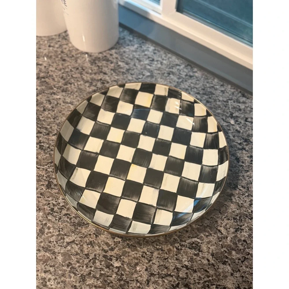MacKenzie-Childs Courtly Check Enamel Abundant Bowl Black White Checkerboard